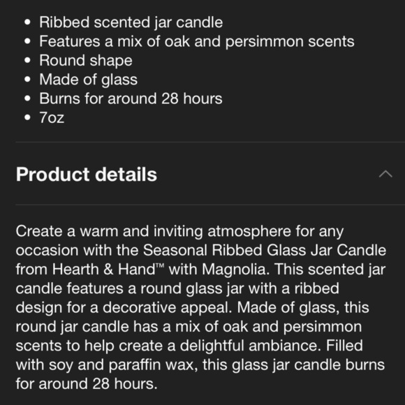 Hearth & Hand with Magnolia Soy 28hr Burning Candle Scent Black Oak & Perssimon - Picture 5 of 6